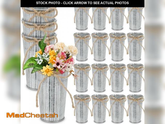 Lot 74-12053582 - Ziliny 20 Pack 4.3 Inch Galvanized Metal Flower Vases Bulk Small Floral Flower Bucket Rustic Vintage...