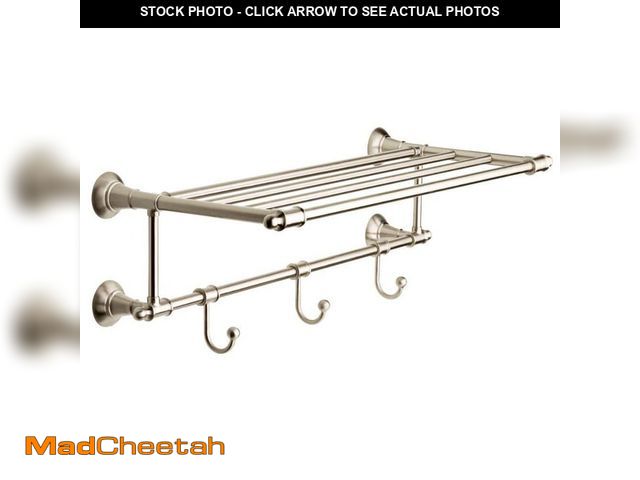 Lot 74-13069679 - Delta Hospitality Extensions 24 in. Train Rack Shelf with 3 Hooks Bath Hardware Accessory in Brushed...