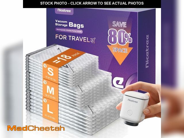 Lot 74-14270558 - Nicetree 18-Pack Vacuum Bags for Travel with Rechargeable Pump, Compression Packing Bags for Carry-O...