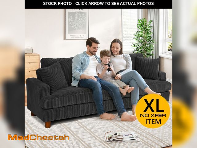 Lot 74-12635013 - Neche 87 Inch Corduroy 3 Seater Sofa, Solid Wood Frame, Luxury and Comfortable Living Room Upholster...