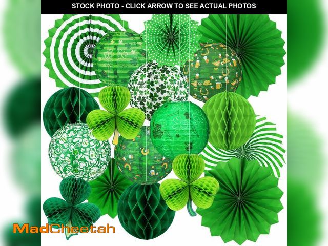 Lot 74-13573805 - Raiten 18 Pcs St Patrick's Day Decorations Kit 6 Pcs Irish Elf Hat Gold Irish Flag Hanging Paper Lan...