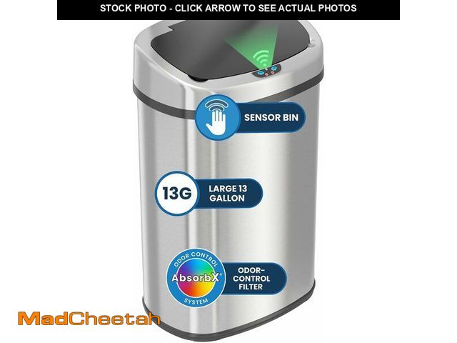 Lot 74-13583238 - iTouchless 13 Gallon Sensor Kitchen Trash Can with Lid and Odor Filter, Stainless Steel Oval Automat...