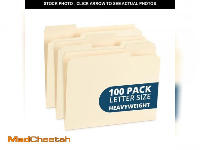 Lot 74-12211996 - 100 Blue Summit Supplies Heavy Duty File Folders Letter Size with 1/3 Cut Reinforced Tabs, Thick 14p...