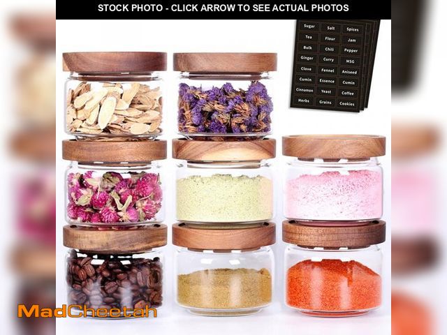 Lot 74-12314443 - Tzerotone 8 Pcs Spice Containers - 8.5oz Glass Spice Jars With Acacia Airtight Lid and Labels - Stac...