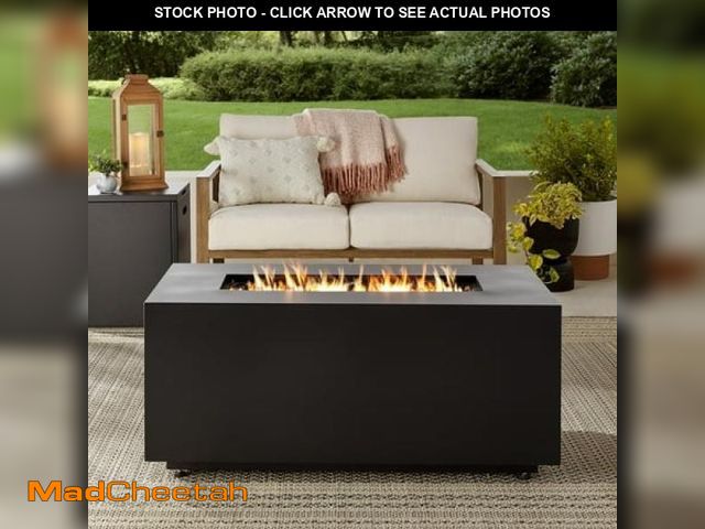 Lot 74-12384315 - Mainstays 42  Rectangle Black Finish Modern Steel Fire Pit: 42  X 20  50000 BTU Propane Fire Pit Tab...