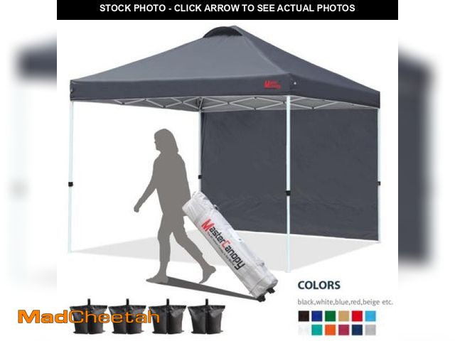 Lot 74-12173744 - MASTERCANOPY 8  X 8  Easy Pop-up Canopy Tent Outdoor Shade Shelter with 1 Sidewall  Gray - UNUSED