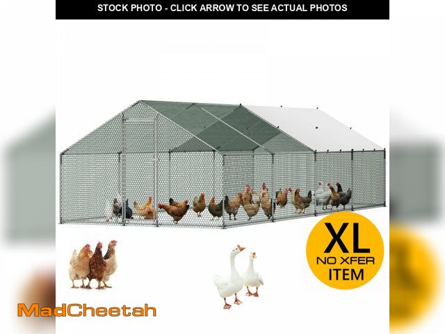 Lot 74-13788934 - VEVOR Metal Chicken Coop, 9.8x26.2x6.5 ft Large Walk-in Chicken Runs with Cover, Spire Roof Hen Hous...