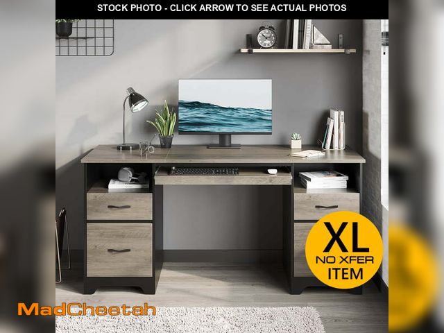 Lot 74-12997694 - Bestier 59â Computer Desk with 4 Drawers, Office Executive Desk with File Drawer, Keyboard Tray fo...