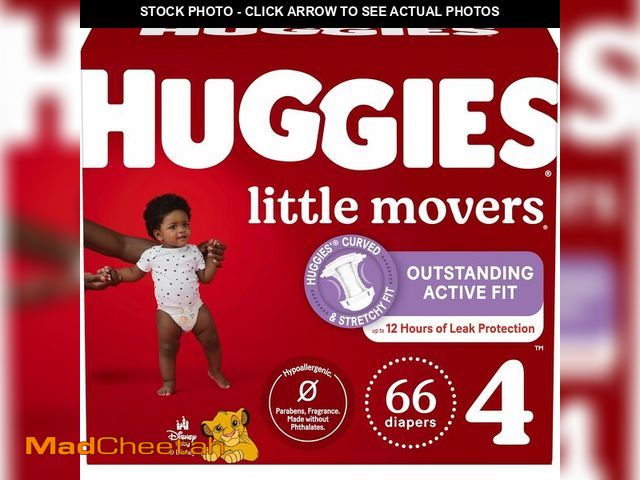 Lot 74-12769471 - Huggies Little Movers Baby Diapers, Size 4 (22-37 lbs), 66 Ct, Packaging May Vary - UNUSED