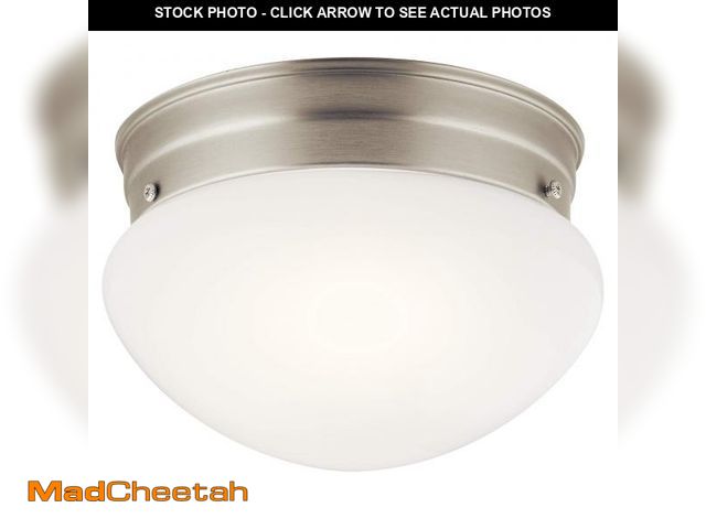 Lot 74-12308770 - Kichler Ceiling Space 7.5" 1 Light Flush Mount with White Globe in Brushed Nickel - USED