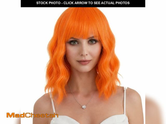 Lot 74-14208287 - eNilecor Orange Wig, Curly Wavy Colorful Color Colored Wigs with Air Bangs for Women, Natural Synthe...