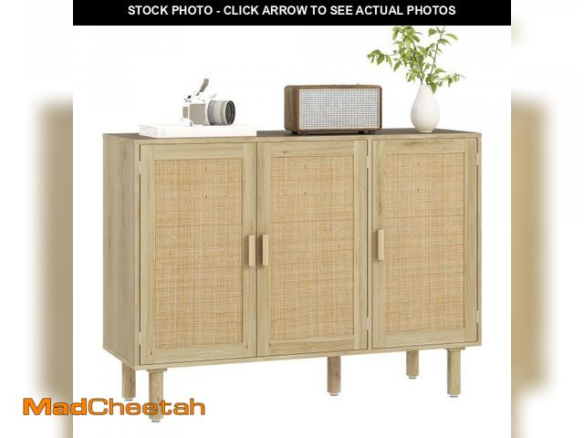 Lot 74-12153639 - HOMCOM Sideboard Buffet Cabinet, 47" Boho Buffet Table, Rattan Coffee Bar Cabinet with 3 Doors and S...