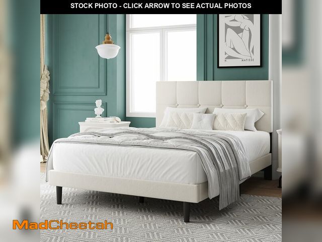 Lot 74-12786615 - IOILORI Queen Size Bed Frame, Queen Size Platform Bed Frame with Headboard, Upholstered Headboard, S...