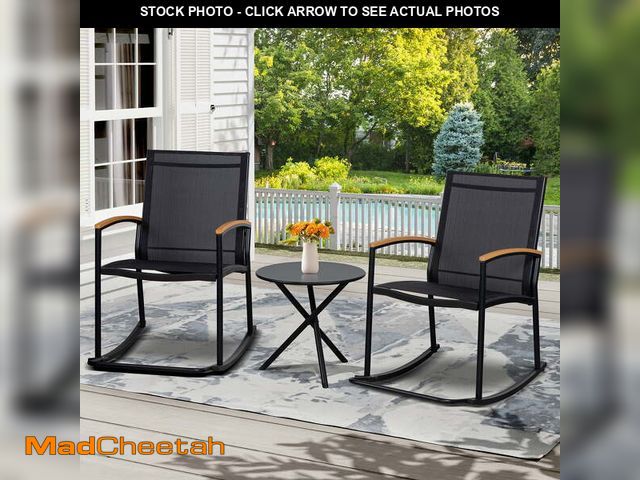 Lot 74-14350444 - Walsunny 3 Pieces Patio Set Outdoor Patio Furniture Sets Modern Rocking Bistro Set Textilene Chair C...