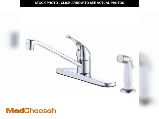 Lot 74-13061989 - Glacier Bay Single Handle Standard Kitchen Faucet in Chrome with White Side Sprayer - UNUSED