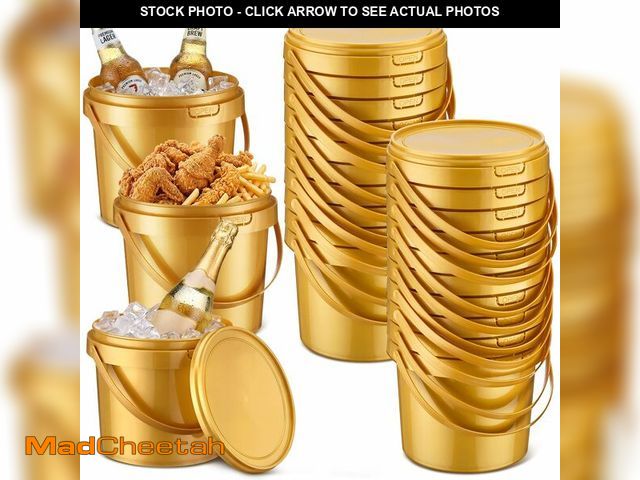 Lot 74-14208867 - Funnymoom 20 Pack 48 oz Gold Buckets with Lid Plastic Ice Cream Buckets with Lid and Handle Ice Crea...