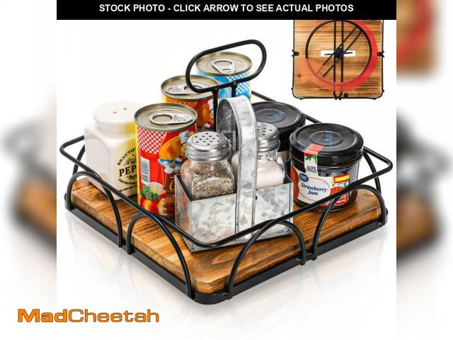Lot 74-12315366 - WRINGKIT Condiment Caddy with Handle Lazy Susan, Wood Spice Caddy, 360ÃÂ° Turntable Organizer for C...