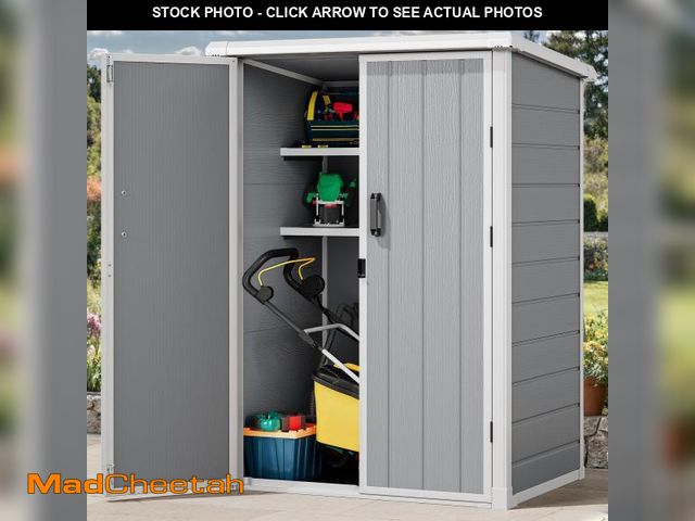 Lot 74-12424409 - DWVO 60 Cuft Outdoor Tall Storage Shed with 2 Shelves, Weatherproof Vertical Tool Shed with Floor &a...