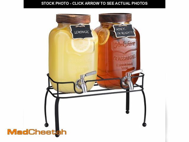 Lot 74-12715162 - mustry Glass Drink Dispenser for Parties, 1 Gallon Beverage Dispenser with Stand and Spigot Solid St...