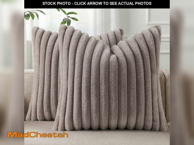 Lot 74-13628652 - Pallene Faux Fur Plush Throw Pillow Covers 18x18 Set of 2, Luxury Soft Fluffy Striped Decorative Pil...