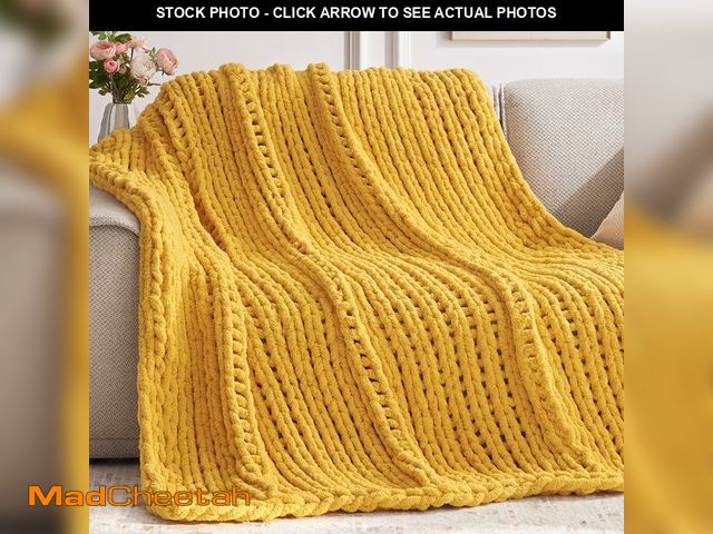 Lot 74-12710570 - Chunky Knit Throw Blanket, 30''*40'' Knitted Throw Chenille Yarn for Bed Couch, Handmade Yellow Croc...