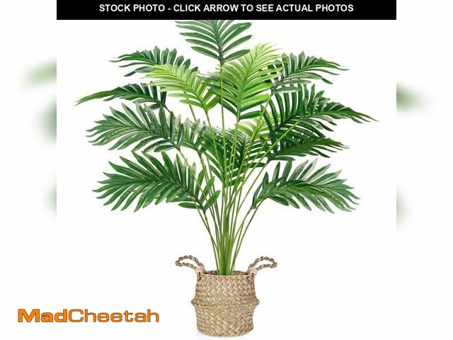 Lot 74-13623827 - Der Rose Fake Palm Tree 28Inch Faux Plant Potted Tall Fake Plant with Hand-Woven Baskets Artificial ...