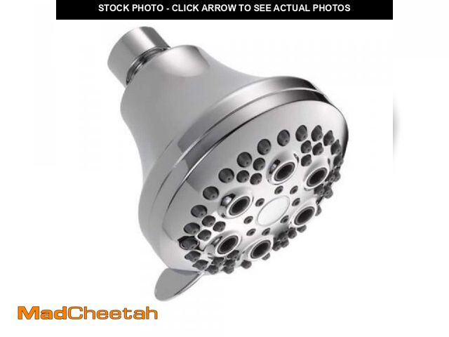 Lot 74-12484212 - Delta 5-Spray Patterns 1.75 GPM 4 in. Wall Mount Fixed Shower Head in Chrome - UNUSED