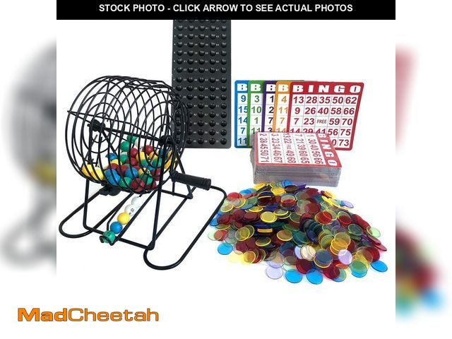 Lot 74-13721820 - Yuanhe Deluxe Bingo Game Set-Includes Metal Cage,500 Colorful Bingo Chips,100 Bingo Cards,75 Colored...