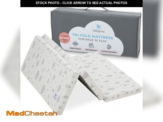 Lot 74-12718754 - Waterproof Pack and Play Mattress Topper | 38" x 26" x 1.5" | Trifold Style - Breathable Soft Plush ...