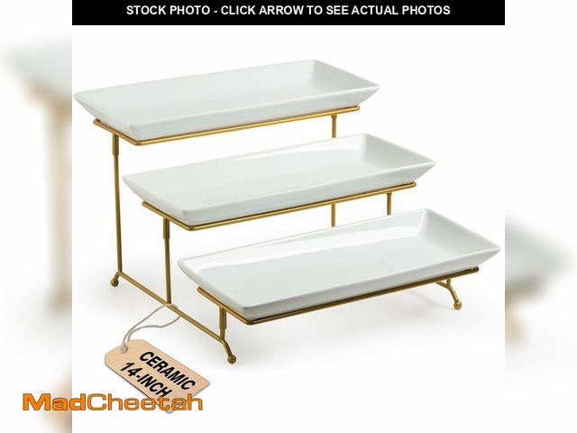 Lot 74-14210659 - LAUCHUH Large 3 Tier Serving Stand Tiered Serving Trays with Collapsible Sturdier Rack Porcelain Ser...