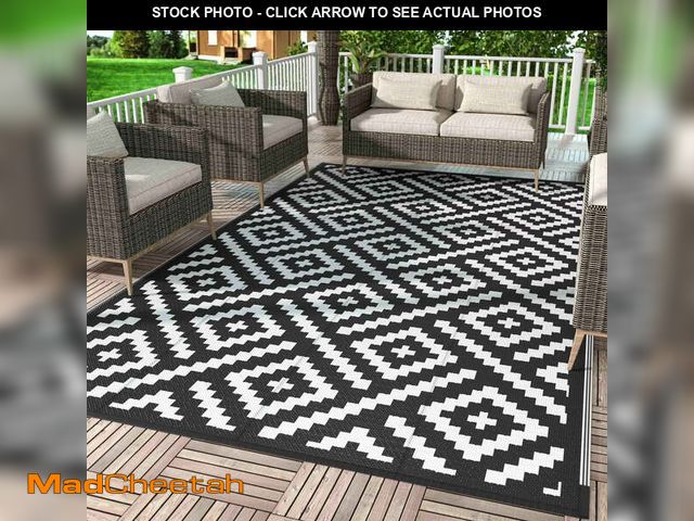 Lot 74-14352541 - DEORAB Outdoor Rugs Waterproof Plastic Straw Mat 6'x9' Reversible for RV Patio Deck Beach Black &amp...