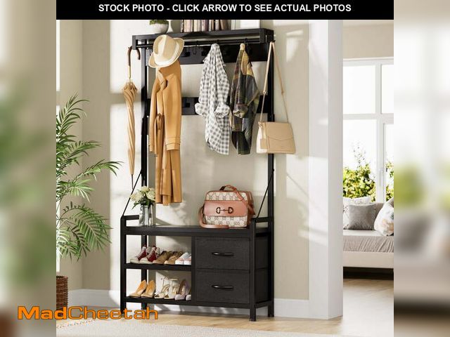 Lot 74-12669181 - GIKPAL 5 in-1 Hall Tree, Entryway Bench with Coat Hooks Industrial Entryway Bench with 17 Hooks 2 Dr...