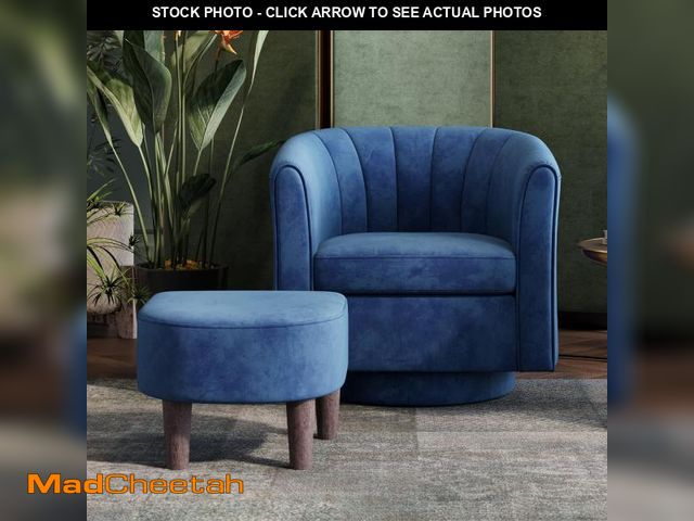 Lot 74-12363029 - LINSY Swivel Accent Chair with Ottoman: Small Velvet Barrel Chair 360 Swivel Modern Armchair, Uphols...