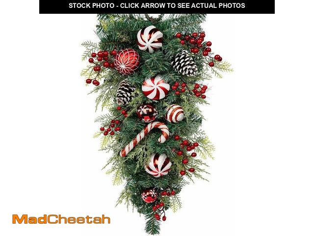Lot 74-13709025 - 30" Christmas Teardrop Swag for Front Door Artificial Winter Swag Garland with Pine Cones, Berry Clu...