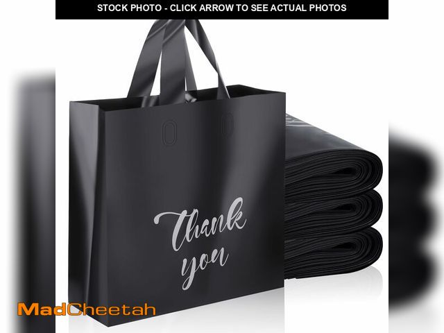 Lot 74-12707665 - Yeaqee 100 Pcs Thank You Bags 8 x 10 Inches Extra Thick Shopping Bags with Handles Black Frosted Reu...