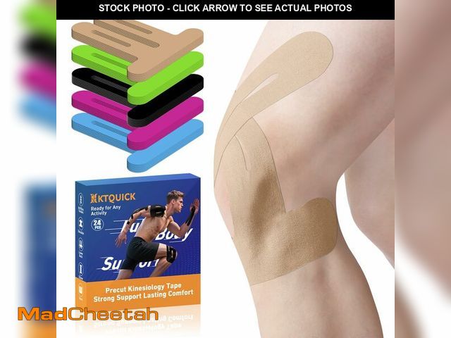 Lot 74-14063647 - PreCut Kinesiology Tape for Knees, 24PCS Waterproof KTQUICK Knee Tape for Knee Pain Relief Pre Cut, ...