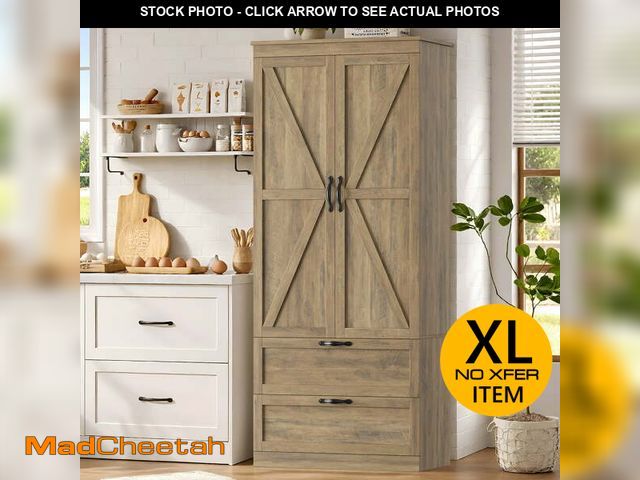 Lot 74-12802792 - Homfa 70'' Tall Kitchen Pantry with Shelf &amp; Drawer, Farmhouse 2 Door Pantry Storage Cabinet for ...