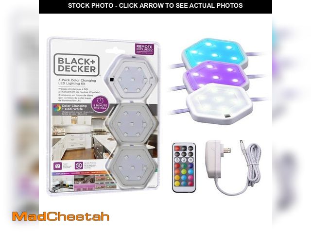 Lot 74-14282159 - BLACK+DECKER LED Puck Light Kit RGB Color Changing (3-Pack) - UNUSED