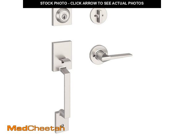 Lot 74-14083053 - Kwikset Amador Satin Nickel Entry Door Handleset with Round Rose Hollis Handle Featuring SmartKey Se...
