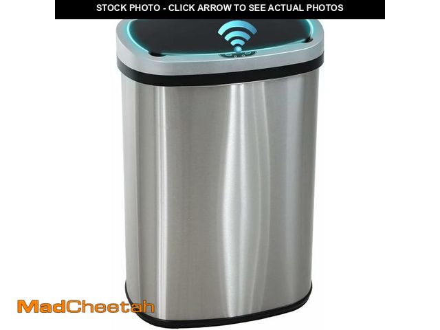 Lot 74-14582043 - PayLessHere 13 Gallon / 50 Liter Trash Can Stainless Steel Touchless Trash Bin Oval Shape Office Was...