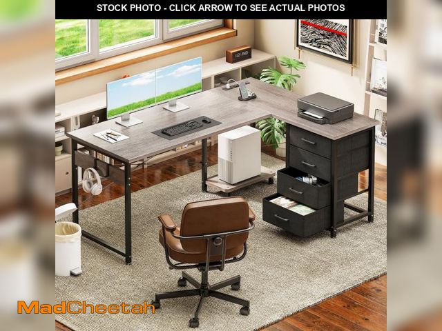 Lot 74-12514534 - Casacomoda L Shaped Computer Desk with Charging Station, 53 inch PC Table Study Desk 4 Tier Drawers,...