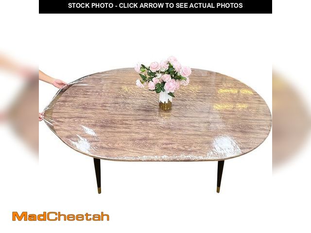 Lot 74-12974512 - LIBERECOO Clear Oval Fitted Vinyl Tablecloth - Fits 48 x 68 Inch Oval Tables Only, Heavy Duty Elasti...
