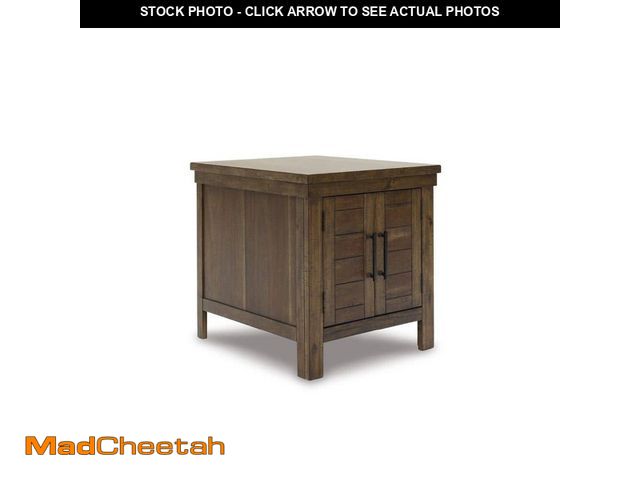 Lot 74-13037275 - Signature DESIGN BY ASHLEY Moriville 24 in. Grayish Brown Rectangle Wood End Table with Cabinet and ...