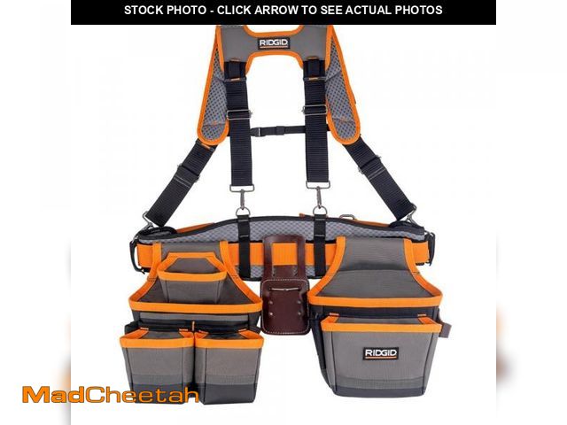 Lot 74-12365450 - RIDGID 29 in. 23 Pocket Professional Grade 2-Bag Suspension Rig Work Tool Belt with Suspenders - UNU...