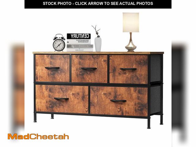 Lot 74-12800374 - EDX 5 Drawer Dresser, Wide Chest of Drawers Nightstand Storage Tower Storage Fabric Dresser with Woo...