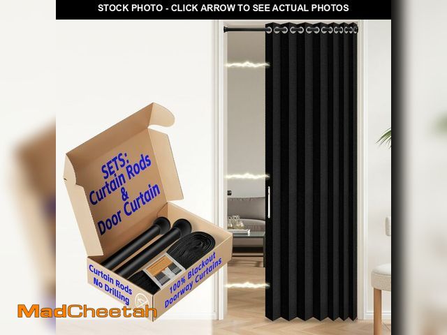 Lot 74-13947219 - AJAZZ Blackout Sliding Door Curtains for Doorways with Curtain Rods Included, Accordion Doors for Do...