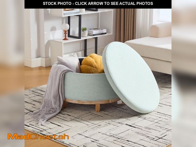Lot 74-14306694 - CHRISTOPHER KNIGHT HOME Pigou Modern Light Green Boucle Fabric Upholstered Round Storage Ottoman wit...