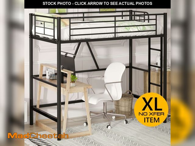 Lot 74-12785222 - VECELO Loft Bed Twin Size, Metal Bedframe with Removable Ladder and Safety Guardrail, No Box Spring ...