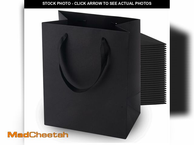 Lot 74-13546247 - MOXARYSU Black Gift Bags With Handles: 8x5x10 Inch 30pcs Black Paper Bags Medium Bulk For Party Shop...