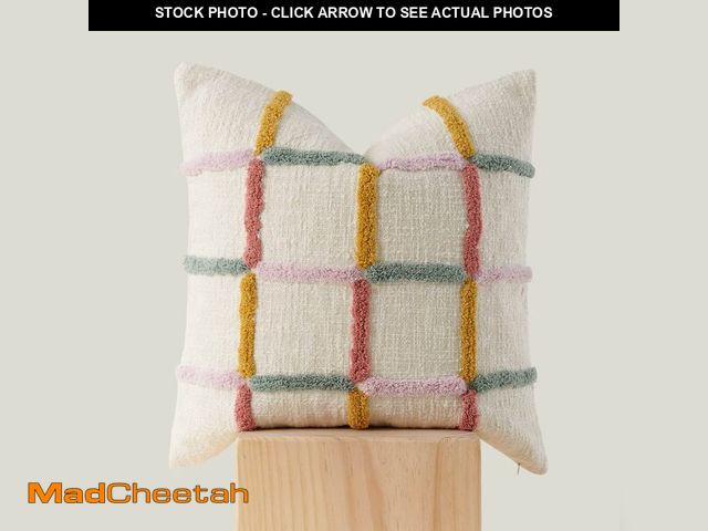 Lot 74-12435250 - Double Stitch Checkered Throw Pillow Covers - 100% Cotton Tufted Boho Decorative Pillow Covers 20x20...